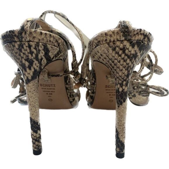 SCHUTZ Vikki Ankle Tie High Heel Sandals Snakeskin  Size 8.5 B - Picture 4 of 8